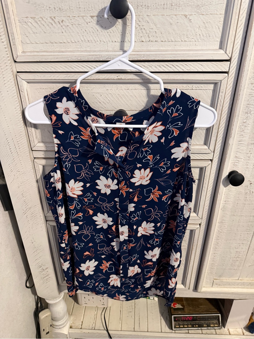 Navy Floral Sleeveless Blouse - Women's Top